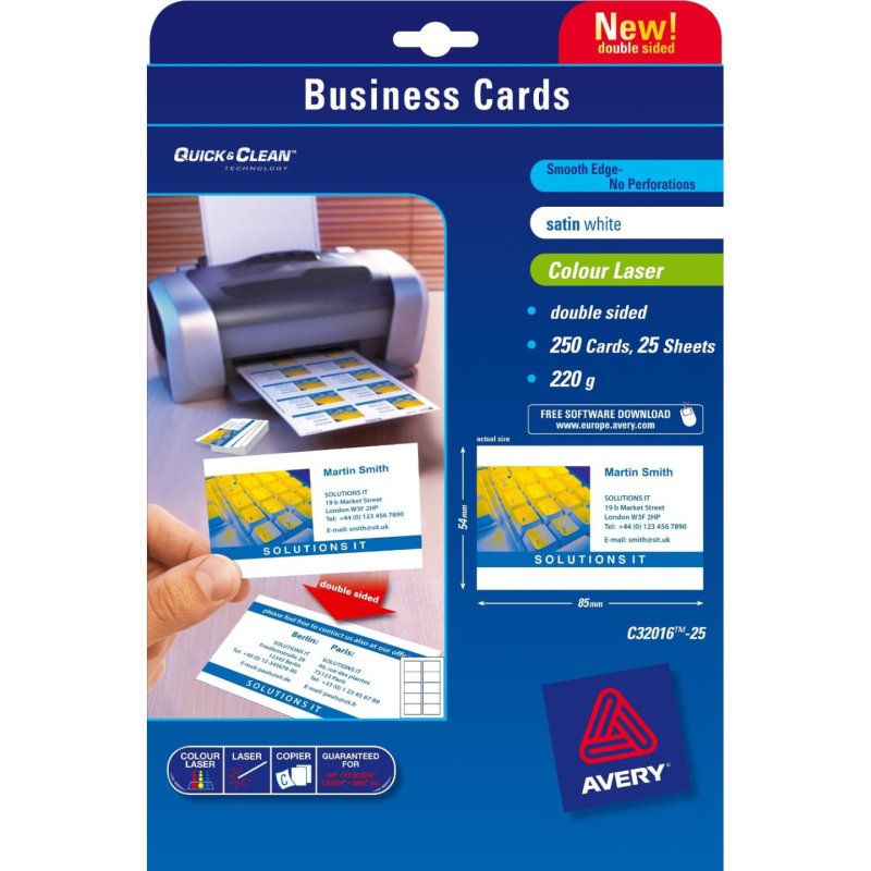 AVERY Zweckform Quick & Clean Cartes de visite, satinées