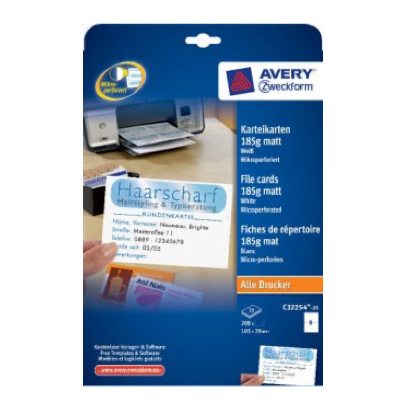 AVERY Zweckform Fiches bristol, 105 x 70 mm, blanc