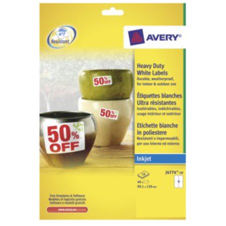 Avery J4774-10 self-adhesive label White 4 pc(s)