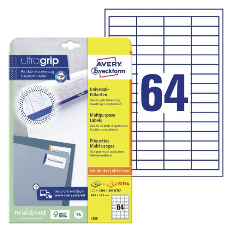 Avery 4785 self-adhesive label Rectangle Permanent White 1920 pc(s)