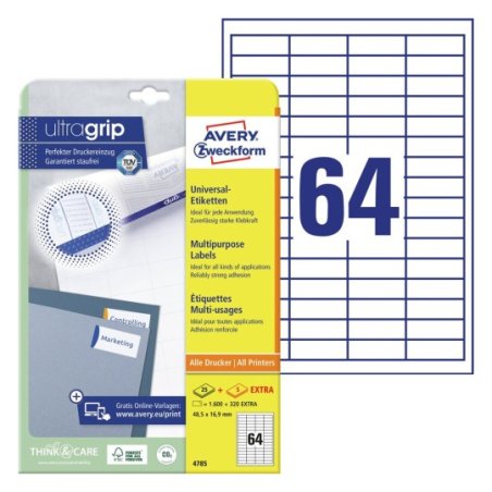 Avery 4785 self-adhesive label Rectangle Permanent White 1920 pc(s)