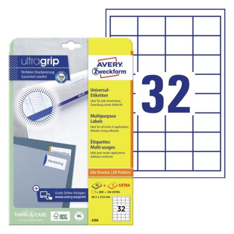 Avery 4789 self-adhesive label Rectangle Permanent White 960 pc(s)