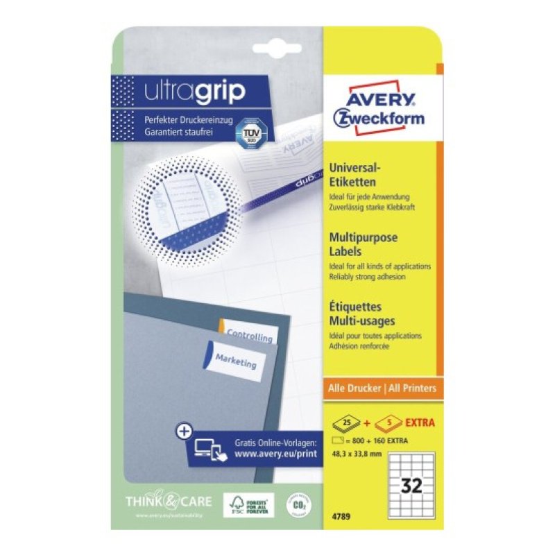 Avery 4789 étiquette auto-collante Rectangle Permanent Blanc 960 pièce(s)