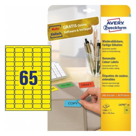 AVERY Zweckform Stick&Lift Etiquette, 38,1 x 21,2 mm, jaune