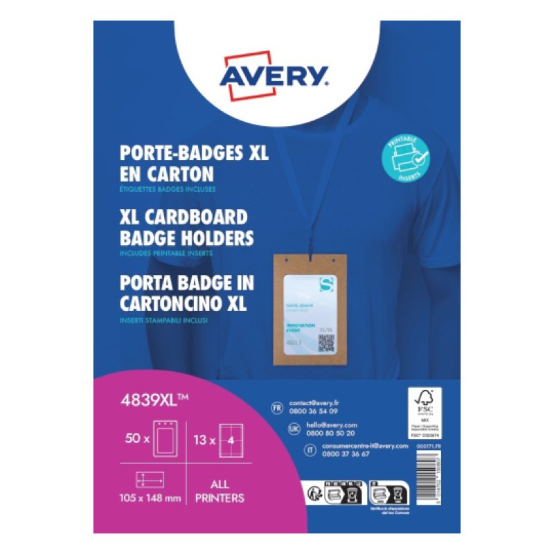 Avery 4839XL badge et porte-badges Badge nominatifs Carton 50 pièce(s)