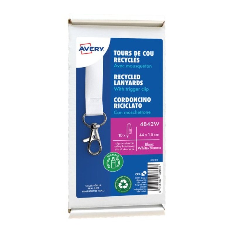 Avery 4842W identity badge/badge holder Metal, Polyethylene terephthalate (PET) 10 pc(s)