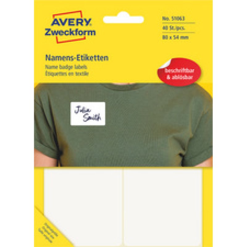 AVERY Zweckform Étiquette de nom, 80x54 mm, enlevable, blanc