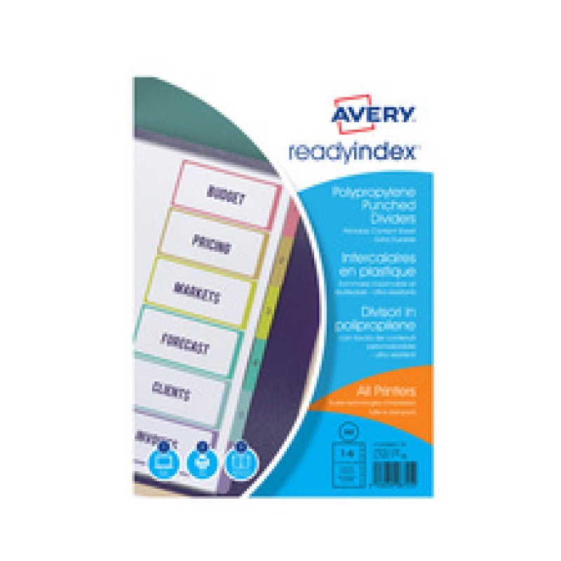 AVERY Intercalaires Readyindex, PP, 6 touches, A4