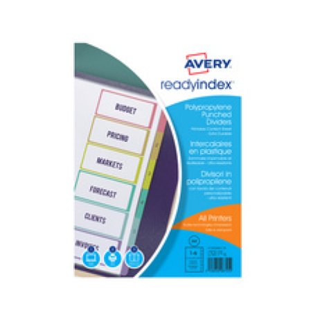 AVERY Intercalaires Readyindex, PP, 6 touches, A4