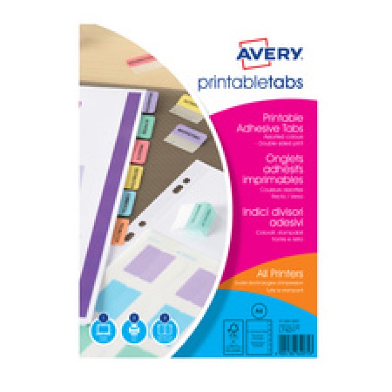 AVERY Onglets adhésifs personnalisables, A4, assorti