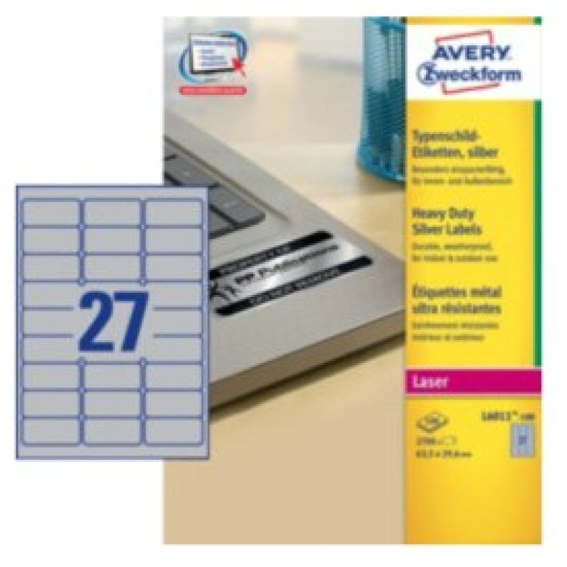 Avery L6011-100 étiquette auto-collante Rectangle Permanent Argent 2700 pièce(s)