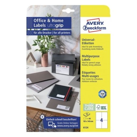 Avery 6124 étiquette auto-collante Rectangle Permanent Blanc 40 pièce(s)