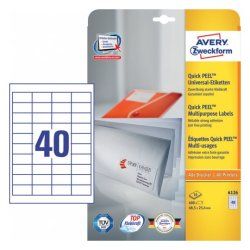 Avery 6126 étiquette auto-collante Rectangle Permanent Blanc 400 pièce(s)