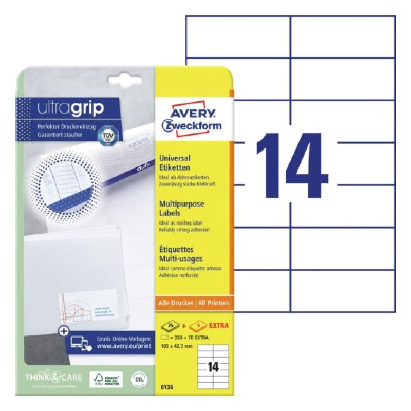 AVERY Zweckform Étiquette universelle, 105 x 42,3 mm, blanc