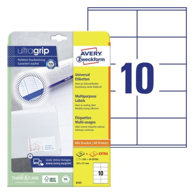 Avery 6137 étiquette auto-collante Rectangle Permanent Blanc 300 pièce(s)