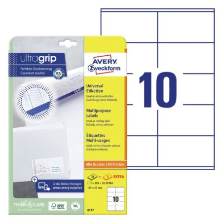 Avery 6137 étiquette auto-collante Rectangle Permanent Blanc 300 pièce(s)