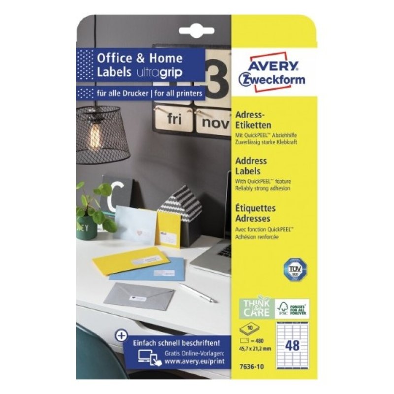 Avery 7636-10 self-adhesive label Rectangle Permanent White 480 pc(s)