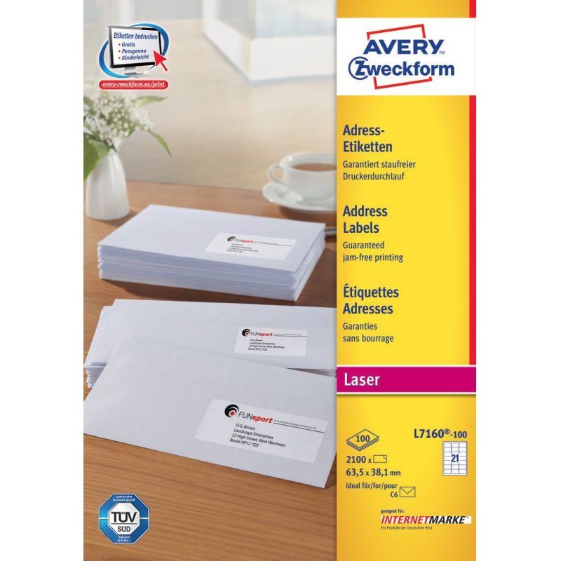 Avery L7160-100 self-adhesive label Rounded rectangle Permanent White 2100 pc(s)
