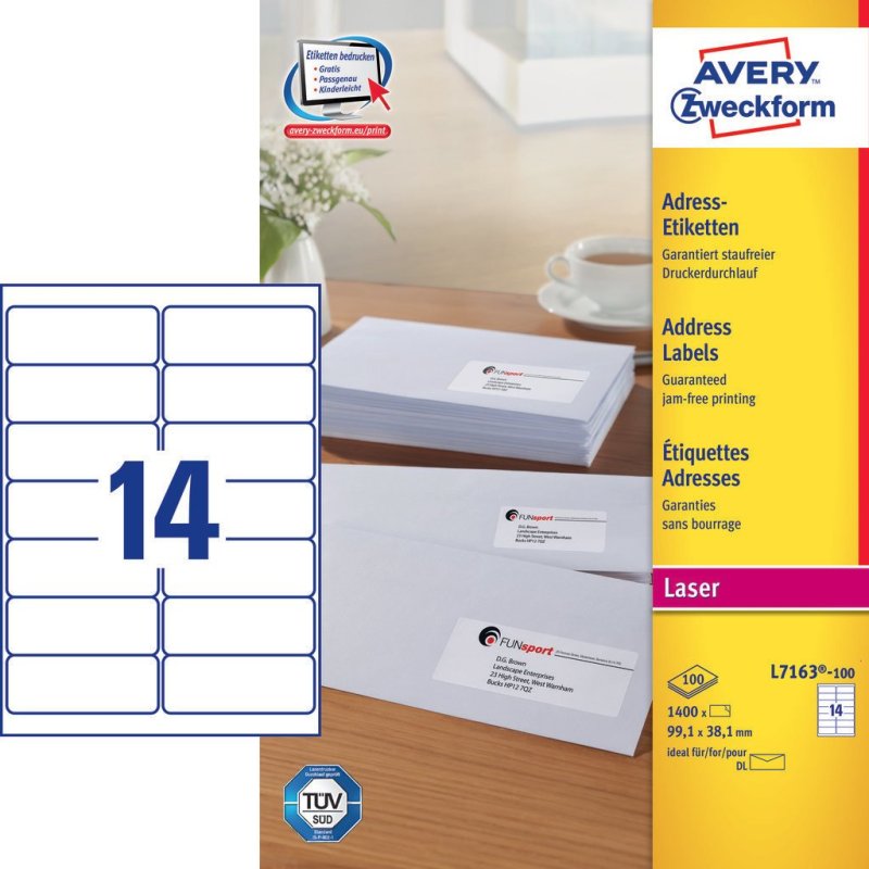Avery L7163-100 étiquette auto-collante Rectangle aux angles arrondis Permanent Blanc 1400 pièce(s)