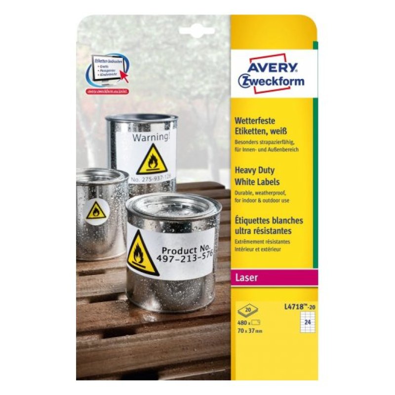 Avery L4718-20 printer label White Self-adhesive printer label