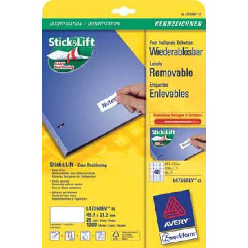 AVERY Etiquette multi-usage, enlevable, 45,7 x 21,2 mm