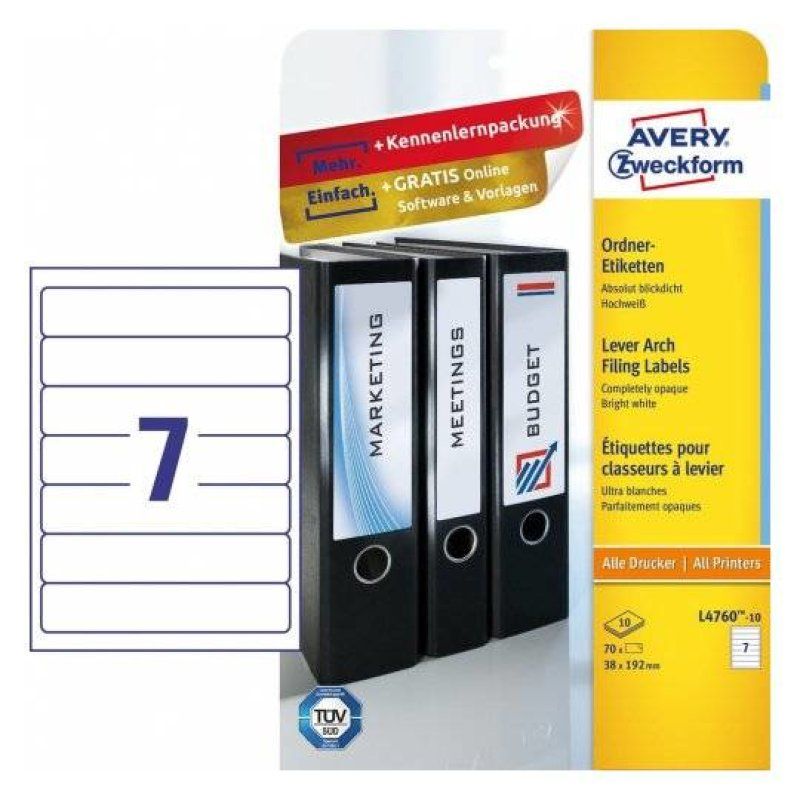 AVERY Zweckform Etiquettes pour dos de classeur, 38 x 192 mm