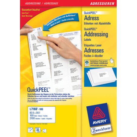 Avery Address Label - Laser 100 Sheets 63.5 x 38.1 Blanc