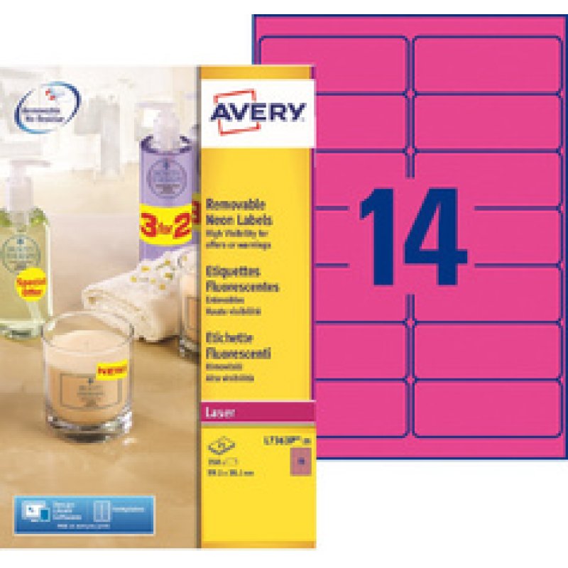 AVERY Etiquette fluorescente, 99,1 x 38,1 mm, rouge fluo