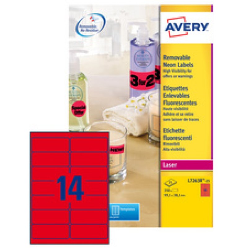 AVERY Etiquette fluorescente, 99,1 x 38,1 mm, rouge fluo