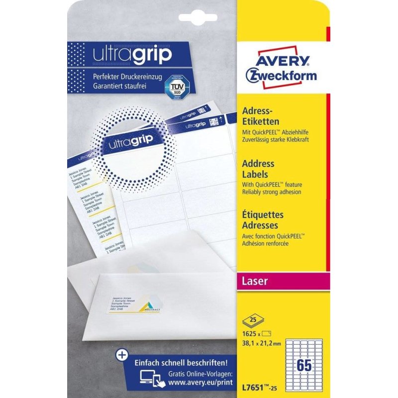 AVERY Mini étiquette d'adresse laser, 38,1 x 21,2 mm, blanc