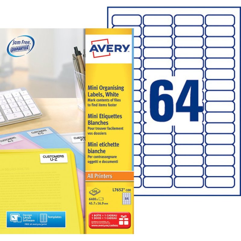 Avery L7652-100 self-adhesive label Rectangle Permanent Blue, White 6400 pc(s)