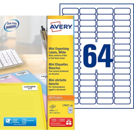 Avery L7652-100 self-adhesive label Rectangle Permanent Blue, White 6400 pc(s)