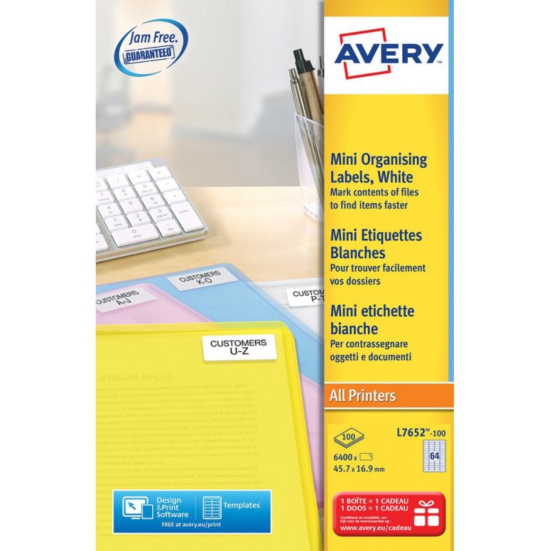 Avery L7652-100 self-adhesive label Rectangle Permanent Blue, White 6400 pc(s)