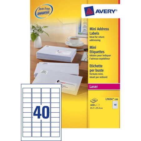 AVERY Mini étiquette d'adresse laser, 45,7 x 25,4 mm, blanc