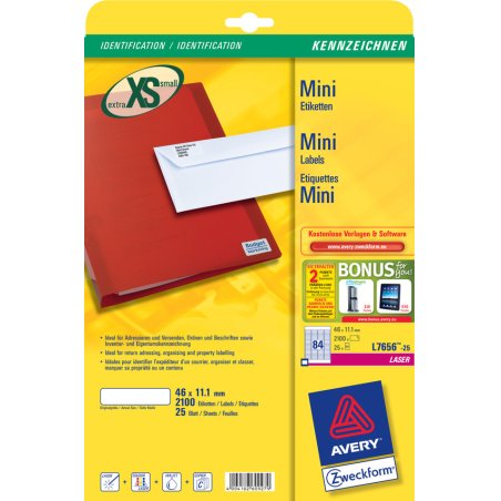 AVERY Mini étiquette d'adresse laser, 46 x 11,1 mm, blanc