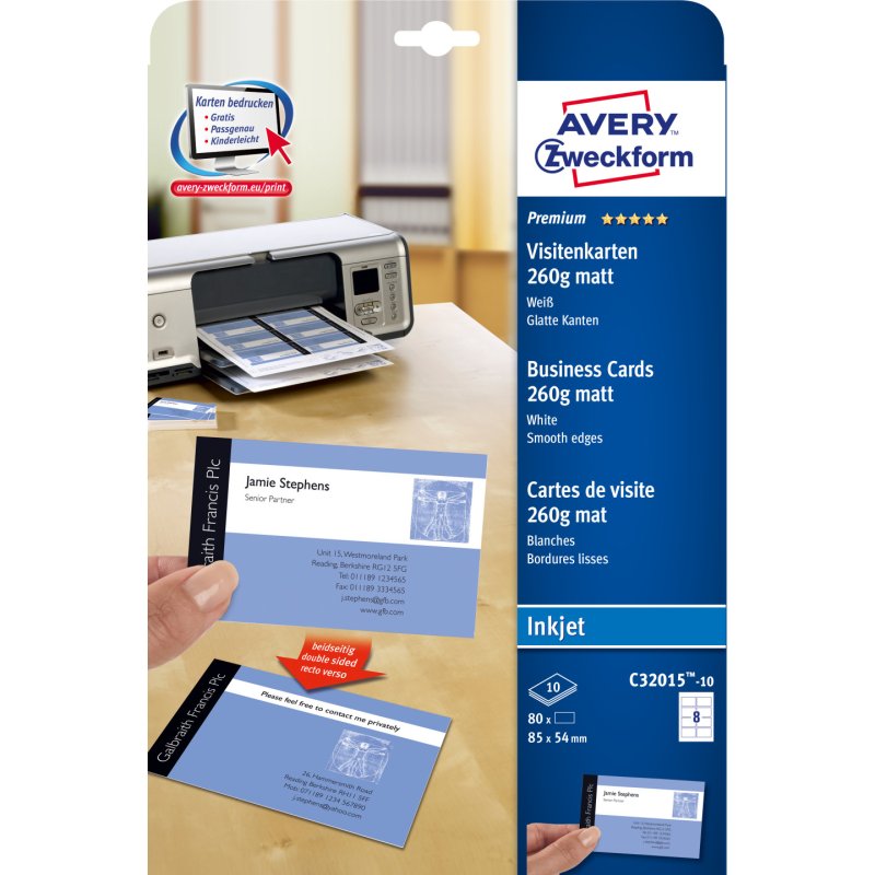 Avery C32015-10 business card Inkjet Paper 80 pc(s)
