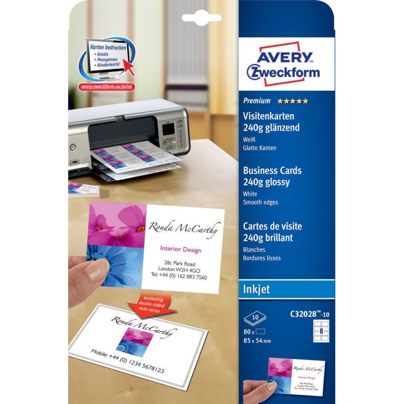 AVERY Zweckform Cartes de visite Premium, brillant