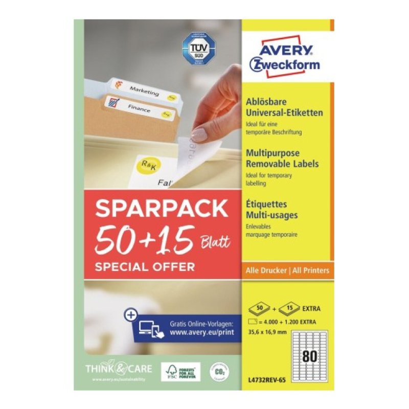 Avery L4732REV-65 printer label White Self-adhesive printer label