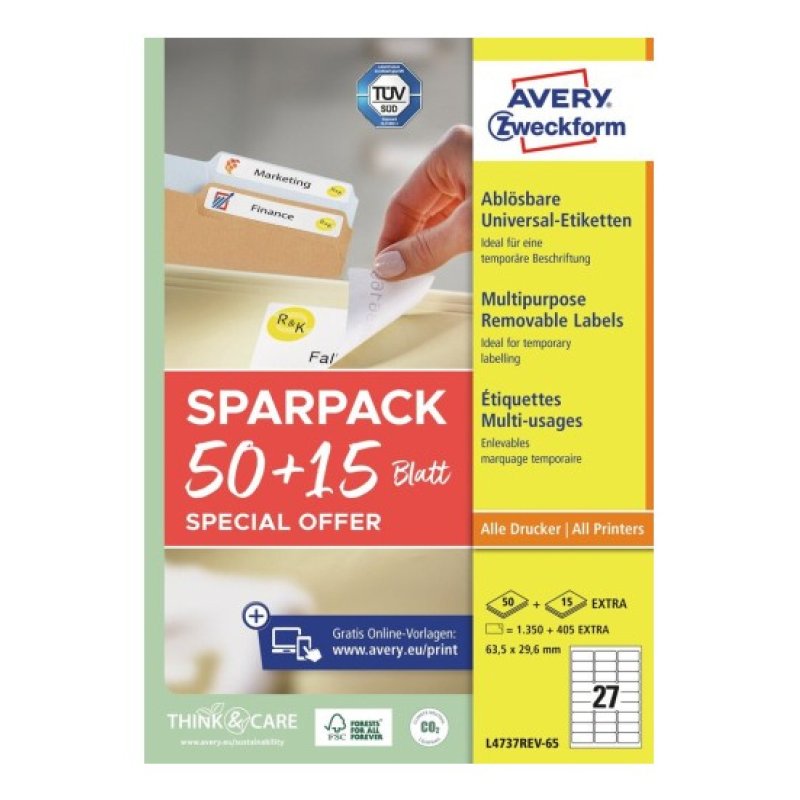 Avery L4737REV-65 printer label White Self-adhesive printer label