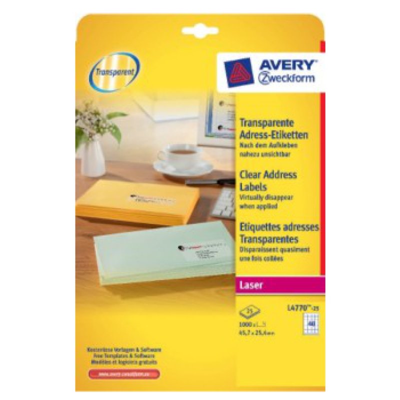 Avery L4770-25 printer label Transparent