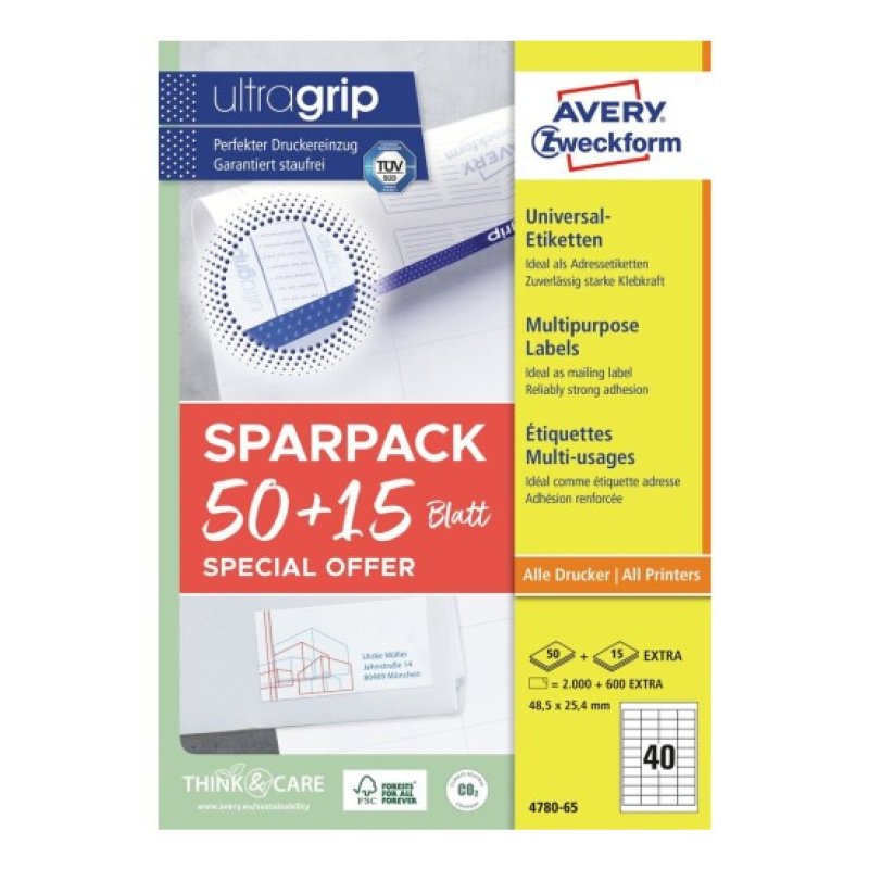 Avery 4780-65 self-adhesive label Rectangle Permanent White 2600 pc(s)