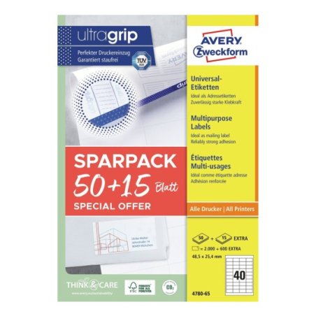 Avery 4780-65 self-adhesive label Rectangle Permanent White 2600 pc(s)