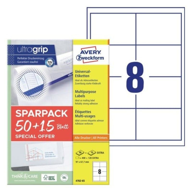 Avery 4782-65 self-adhesive label Rectangle Permanent White 520 pc(s)