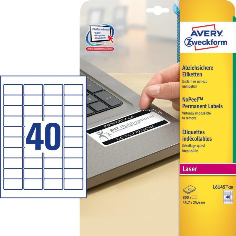 Avery L6145-20 self-adhesive label Rounded rectangle Permanent White 800 pc(s)