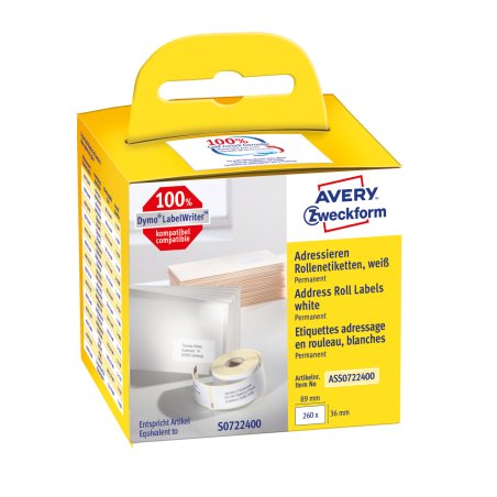 Avery ASS0722400 self-adhesive label Rectangle Permanent White 260 pc(s)