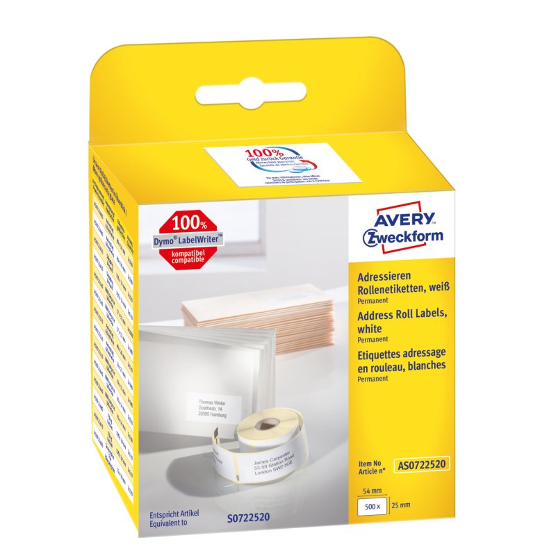 AVERY Zweckform Etiquettes en rouleau, 54 x 25 mm, blanc