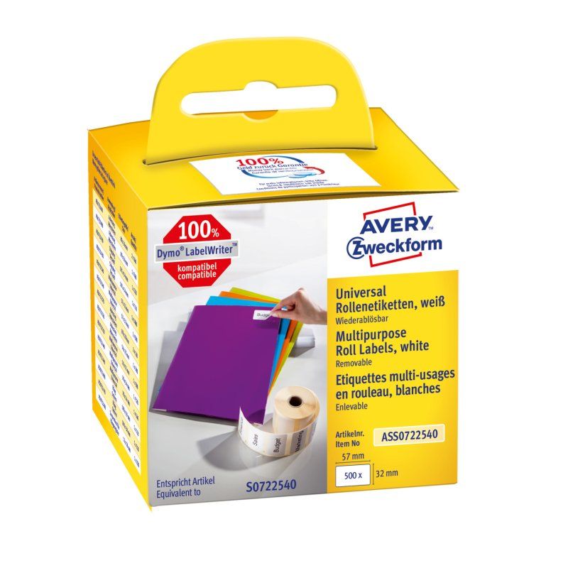 Avery ASS0722540 self-adhesive label Rectangle Removable White 500 pc(s)