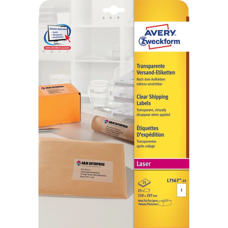 Avery L7567-25 self-adhesive label Rounded rectangle Permanent Transparent 25 pc(s)