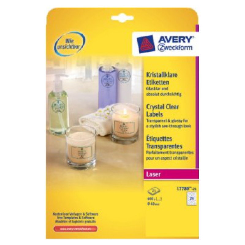 Avery L7780-25 printer label Transparent