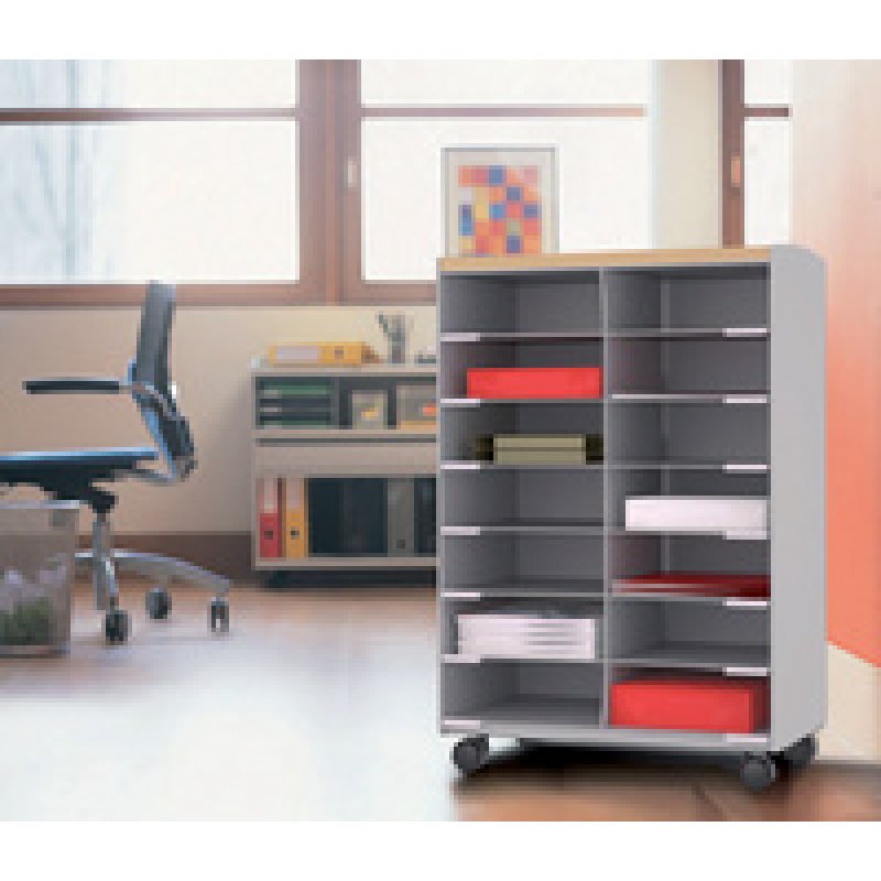 PAPERFLOW Desserte, 9 compartiments, gris / hêtre